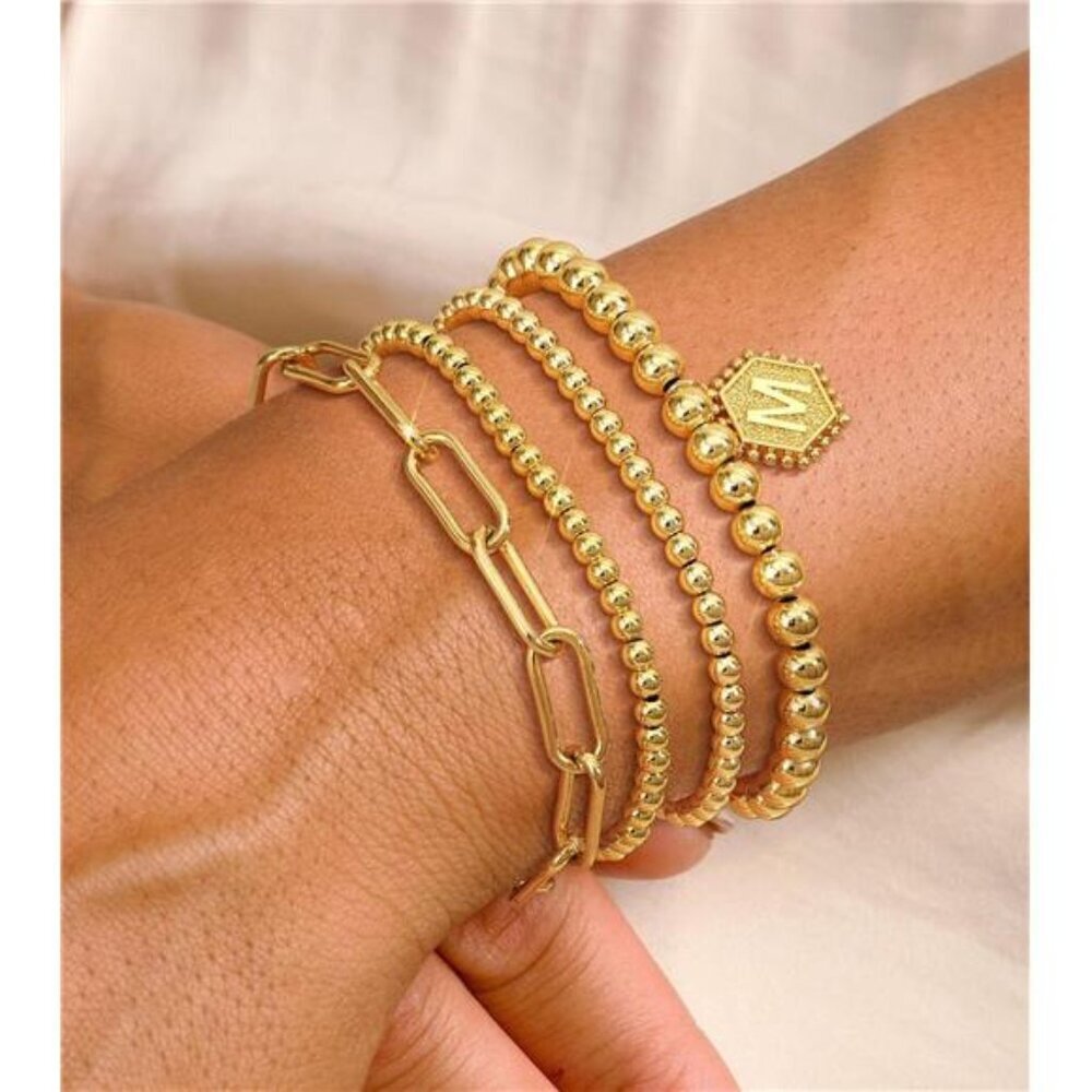 Stackable Gold Bracelets for Women, 4-Piece Initial Charm Set - Picture 3 of 7